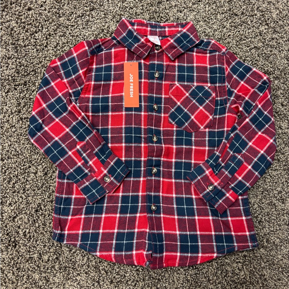 Joe Fresh Red and Blue Checkered Kids Button Down Shirt